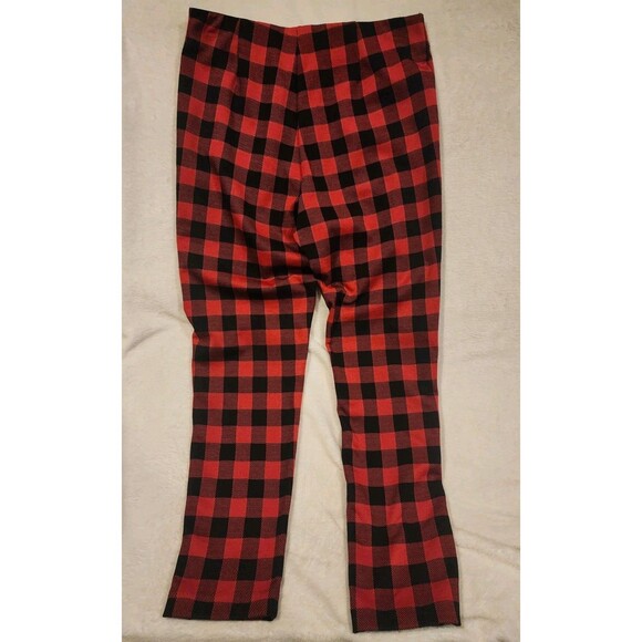 DKNY Red Plaid Checkered Stretch Casual Legging Pants Size M - Picture 3 of 6